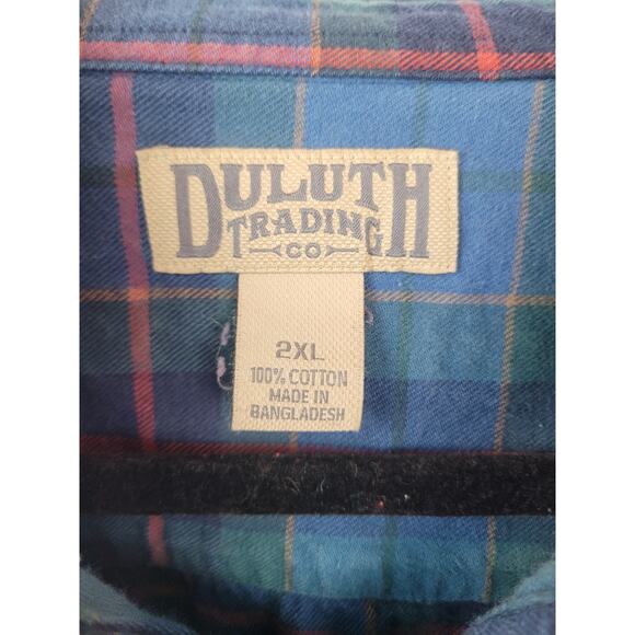 Duluth Trading Company Mens Cotton Plaid Button Up Shirt Blue Red Green Size 2XL - Picture 4 of 8